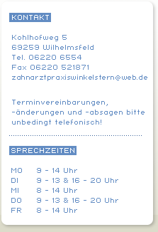 Kontakt Zahnarztpraxis Jan Winkelstern